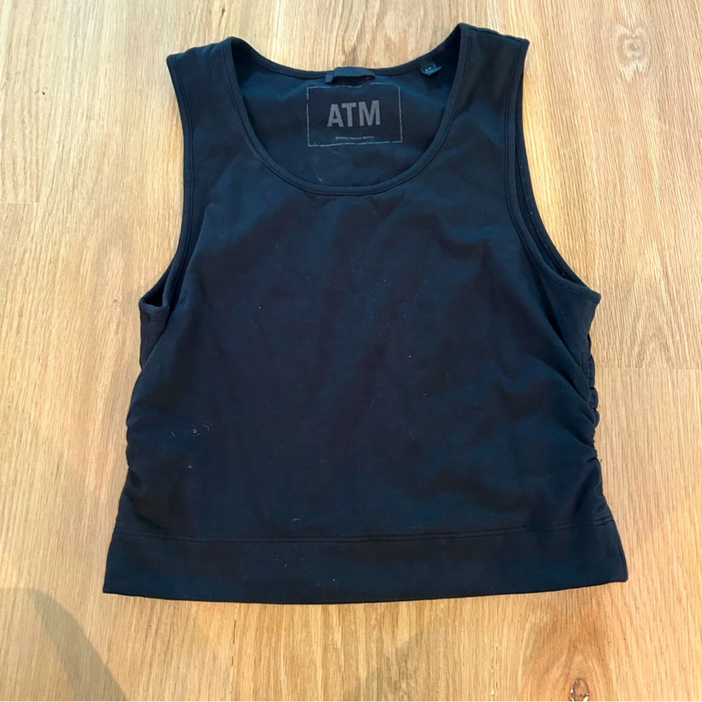 $135 ATM Women's Black Pima Cotton Ruched Tank Shirt Size Small